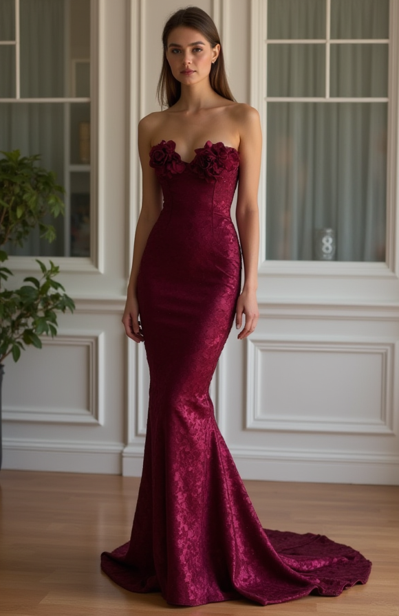Trendy Red Evening Dress & Prom Dress with Bodycon Fit and Sparkling Fabric New red Satin