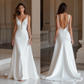 Bold White A-Line Wedding Dress with Illusion Lace and Elegant Beadwork New Satin white