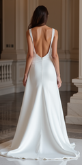 Bold White A-Line Wedding Dress with Illusion Lace and Elegant Beadwork New Satin white