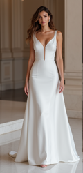 Bold White A-Line Wedding Dress with Illusion Lace and Elegant Beadwork New Satin white