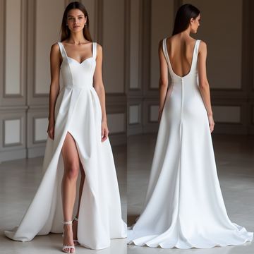 Dazzling White A-Line Bridal Gown with Glitter Tulle and Flowing Layers New Satin split white