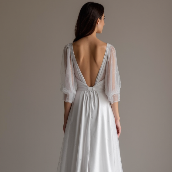 Classic Grey Evening Dress & Prom Dress with Bold Train for Maximum Drama grey mesh New Satin