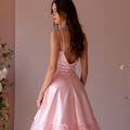 Sophisticated Pink Evening Dress & Prom Dress with Ruched Bodice and Slit mesh New pink Satin