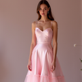 Sophisticated Pink Evening Dress & Prom Dress with Ruched Bodice and Slit mesh New pink Satin