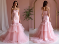 Fashion-Forward Pink Evening Dress & Prom Dress with Geometric Sequin Patterns mesh New pink Satin