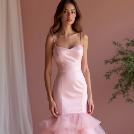 Fashion-Forward Pink Evening Dress & Prom Dress with Geometric Sequin Patterns mesh New pink Satin