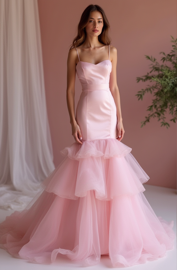Fashion-Forward Pink Evening Dress & Prom Dress with Geometric Sequin Patterns mesh New pink Satin
