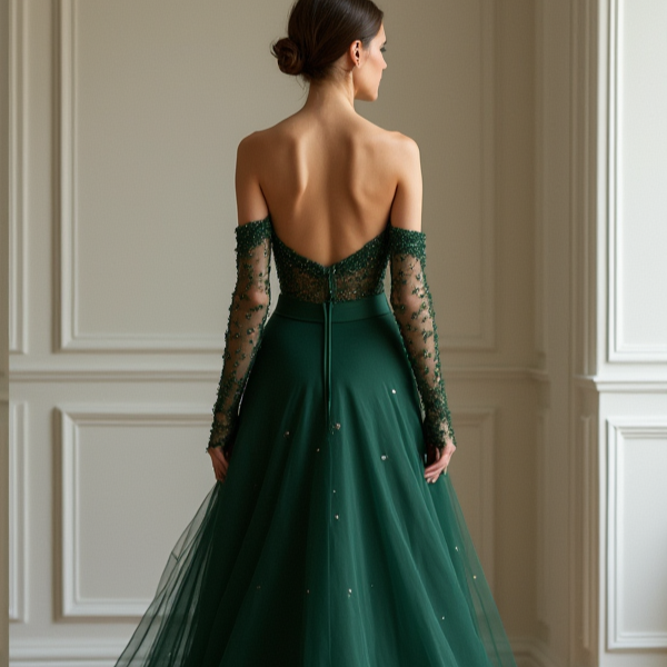 Sleek Green Evening Dress & Prom Dress with Subtle Sparkle for a Chic Look green mesh New Satin