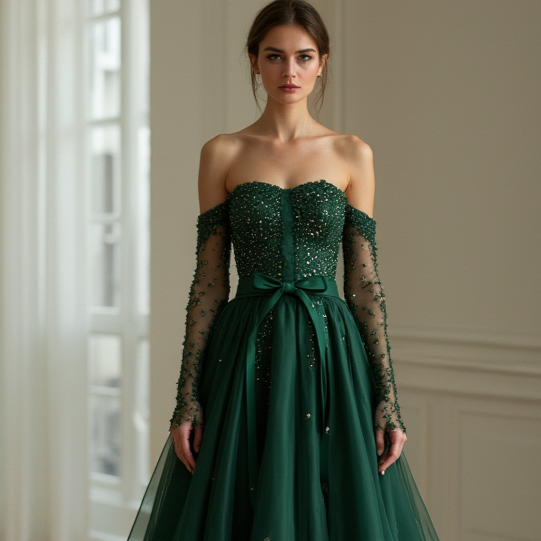 Sleek Green Evening Dress & Prom Dress with Subtle Sparkle for a Chic Look green mesh New Satin