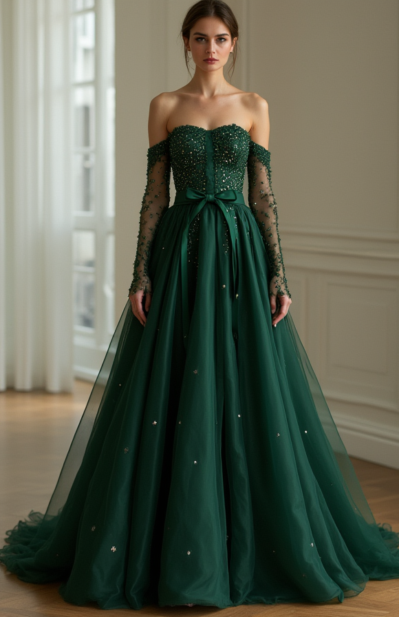 Sleek Green Evening Dress & Prom Dress with Subtle Sparkle for a Chic Look green mesh New Satin
