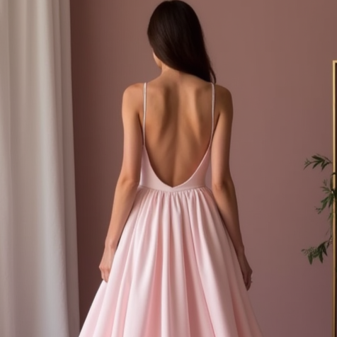 Romantic Pink Evening Dress & Prom Dress with Long Bell Sleeves New pink Satin