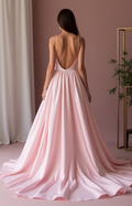 Romantic Pink Evening Dress & Prom Dress with Long Bell Sleeves New pink Satin