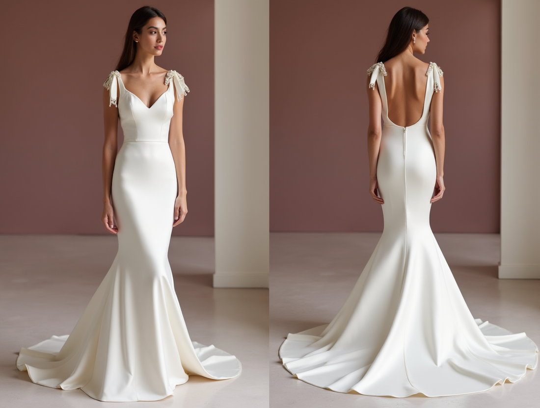 Mermaid White Wedding Dress with Off-the-Shoulder Sleeves for a Graceful Look backless New Satin white
