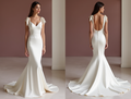 Mermaid White Wedding Dress with Off-the-Shoulder Sleeves for a Graceful Look backless New Satin white