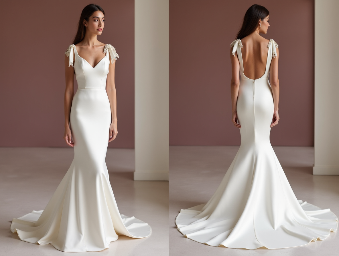 Mermaid White Wedding Dress with Off-the-Shoulder Sleeves for a Graceful Look backless New Satin white