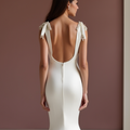 Mermaid White Wedding Dress with Off-the-Shoulder Sleeves for a Graceful Look backless New Satin white
