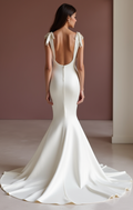 Mermaid White Wedding Dress with Off-the-Shoulder Sleeves for a Graceful Look backless New Satin white