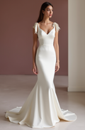Mermaid White Wedding Dress with Off-the-Shoulder Sleeves for a Graceful Look backless New Satin white