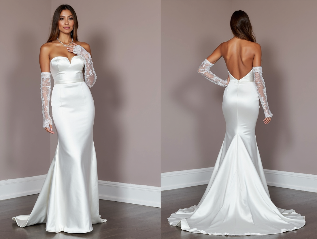 Elegant White Mermaid Wedding Gown with Beaded Embellishments for Extra Sparkle backless mesh New Satin white