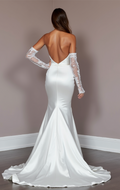 Elegant White Mermaid Wedding Gown with Beaded Embellishments for Extra Sparkle backless mesh New Satin white