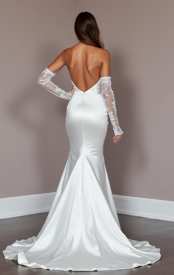 Elegant White Mermaid Wedding Gown with Beaded Embellishments for Extra Sparkle backless mesh New Satin white