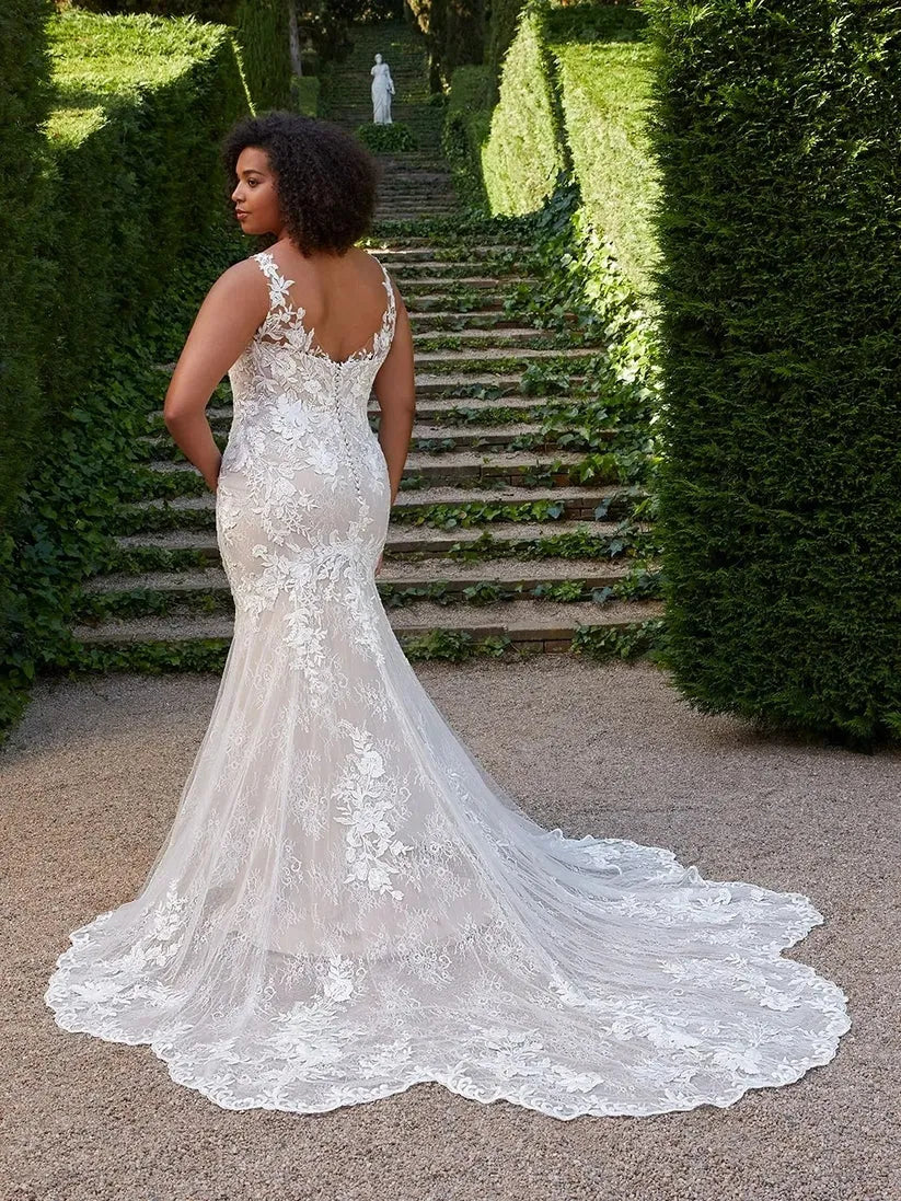 Plus Size Mermaid Lace Wedding Dress With Court Train Backless Bride Dresses With Champagne Lining Plus Size Bridal Gown 14w