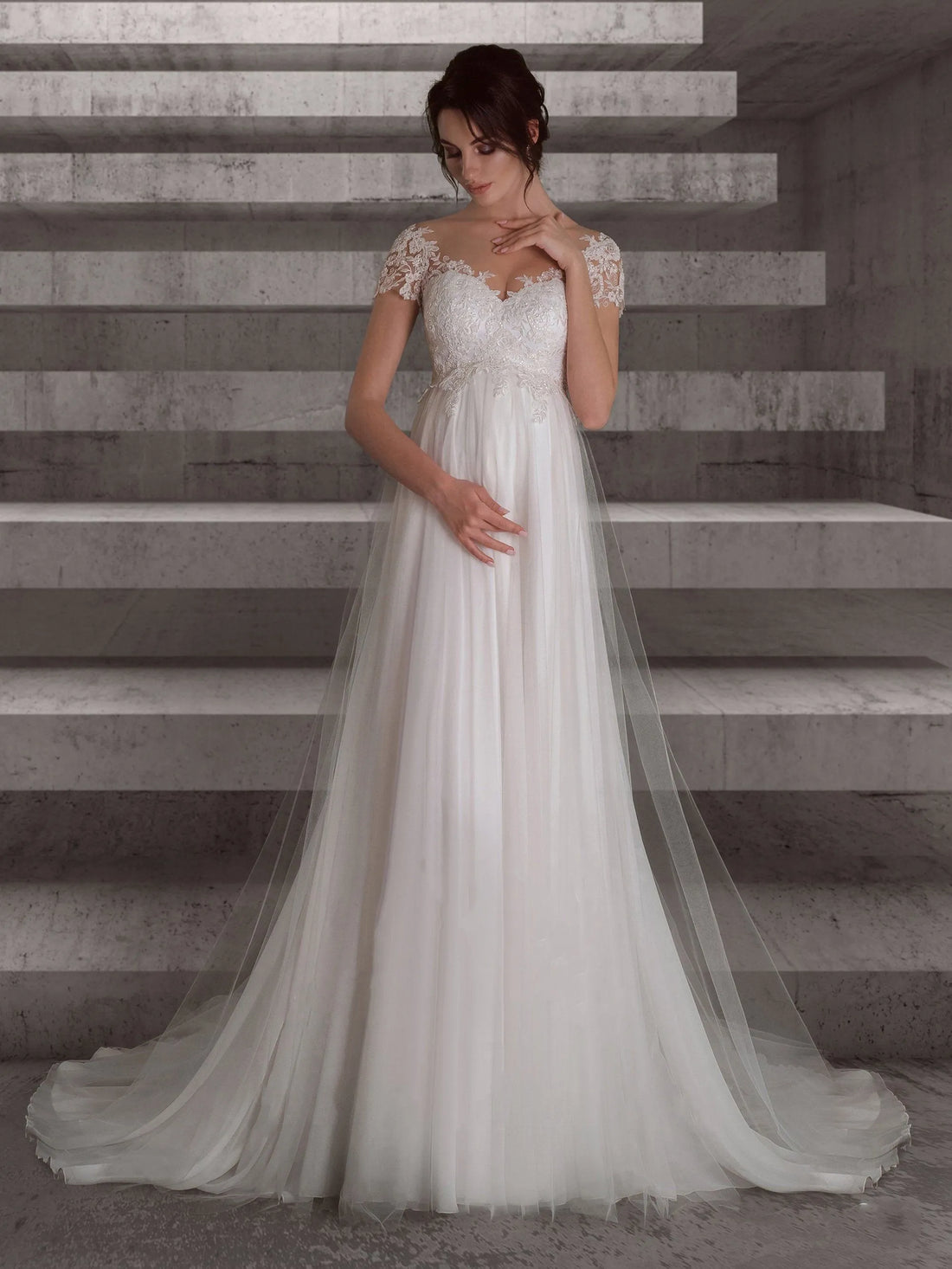 Beach Wedding Dress Short Sleeves Boho Maternity Gown Maxi Lace Pregnant Dress Photography Rustic Bridal Gown Women Ivory