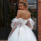 Short Wedding Dress with Flowing 3/4 Tulle Sleeves Vestido De Novia Bow Satin Court Train Mermaid Sleeves Modern Princess White Satin Bridal Gowns Mermaid