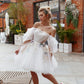 Short Wedding Dress with Flowing 3/4 Tulle Sleeves Vestido De Novia Bow Satin Court Train Mermaid Sleeves Modern Princess White Satin Bridal Gowns Mermaid