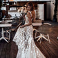 Floral Lace Mermaid Wedding Dresses Off the Shoulder Sheer Sides Trumpet Bridal Gowns Open Back Boho Fitted Bride Dresses