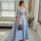 Grace Off Shoulder Prom Dress Elegant Bow On Back Evening Dress A-line فستان سهرة Gentle Baby Blue Satin Party Dresses