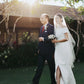 Vestido de novia de playa sin tirantes, hombros descubiertos, mangas cortas, satén con abertura, vestidos de novia con espalda descubierta, vestidos de boda Weddin