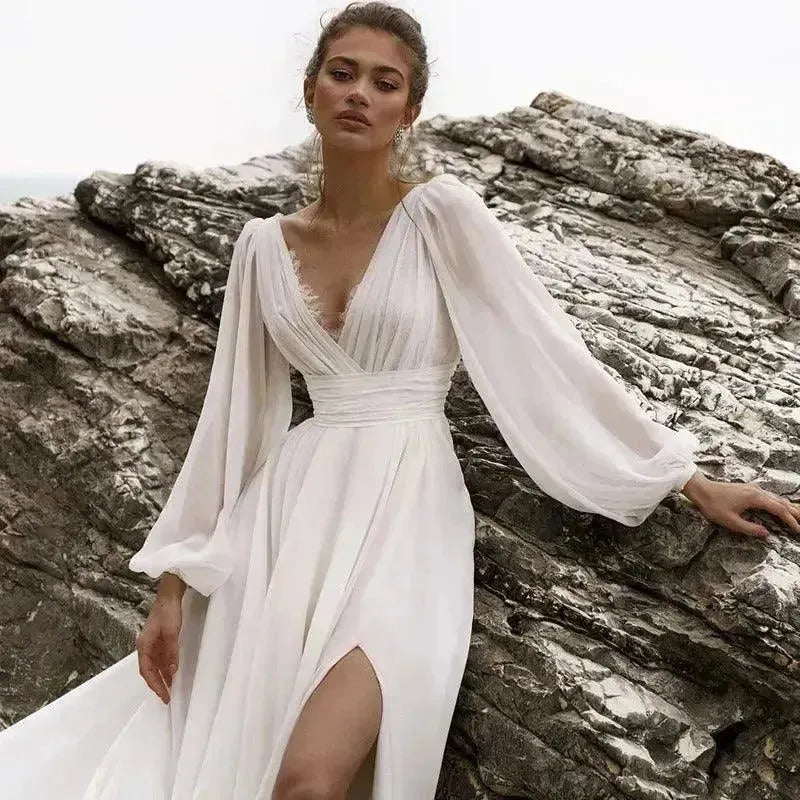 SOL BOHO Abiti da sposa Abito da sposa a V-Neck Abet A-Line A-Line Dimentica da ballo da sera con alte dimensioni