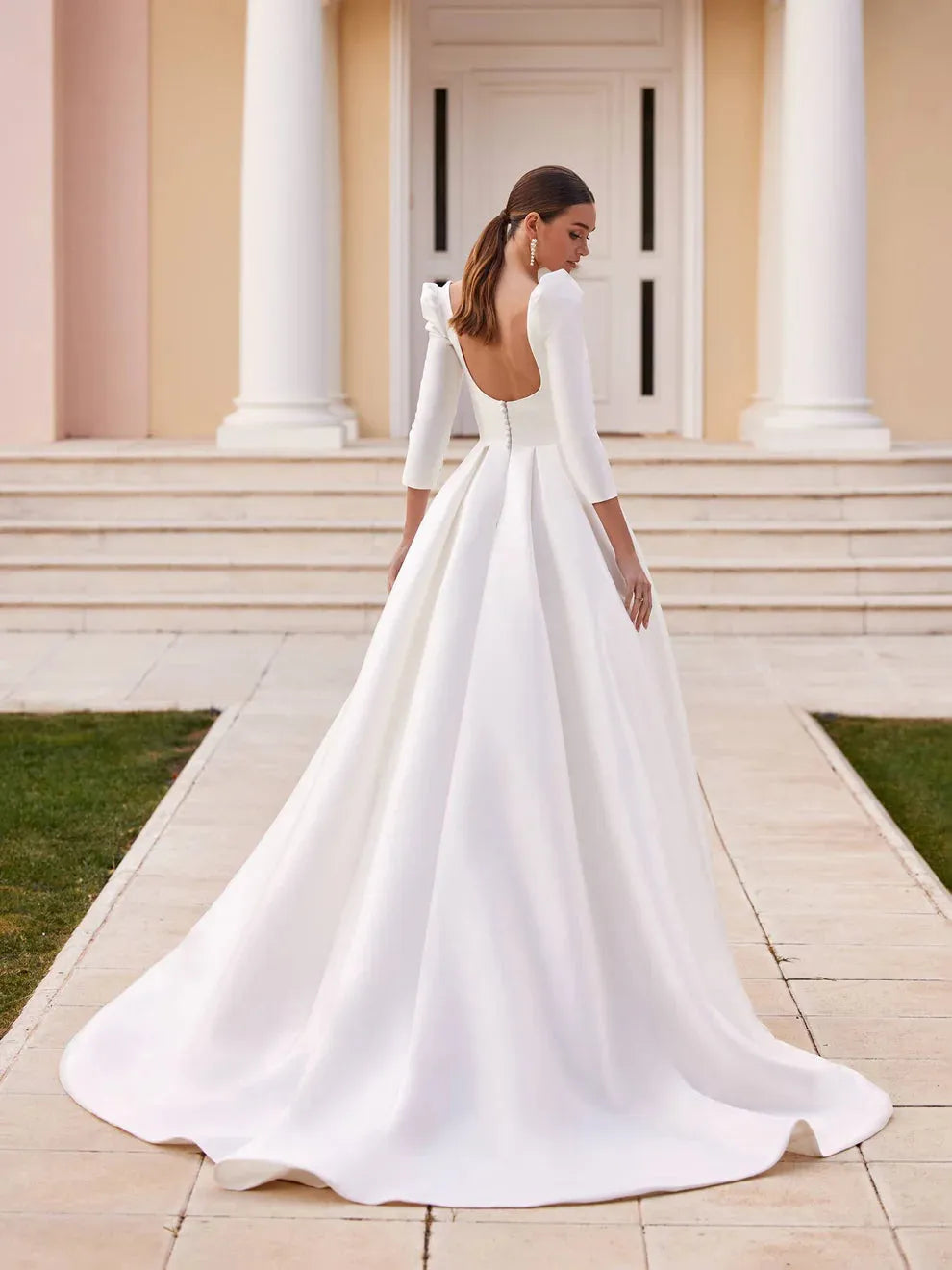 Simple A Line Wedding Dresses For Women Sexy Square Collar Backless Satin Formal Elegant Beach Party Bridal Gowns فستان الزفاف As picture Satin