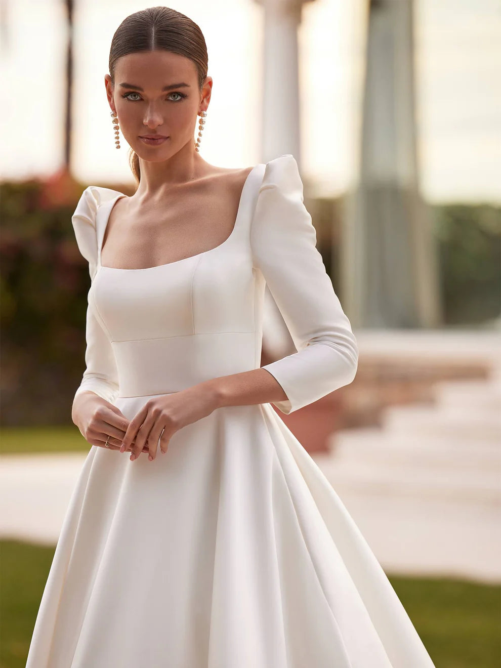 Abiti da sposa a una linea semplice per donne sexy collare quadrato in raso formale eleganti abiti da sposa da sposa da ballo فستان الزفاف