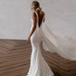 DREAM Deep V Neck Crepe Detachable Train Mermaid Wedding Dress Plain Sleeveless Open Back Simple Bridal Gowns Elegant