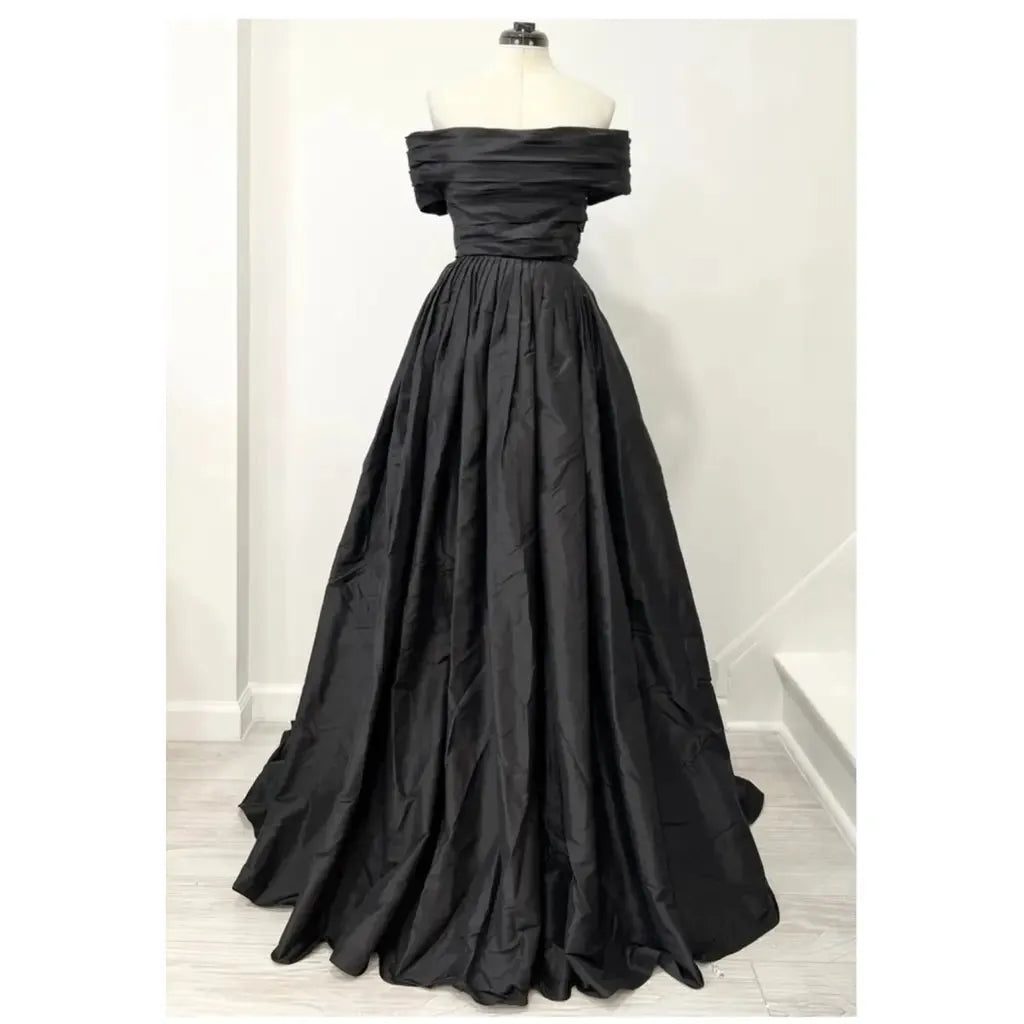 Black Satin Prom Dresses Off the Shoulder A-line فساتين السهرة Elegant Sleeveless Floor-Length vestidos verano moda as pic