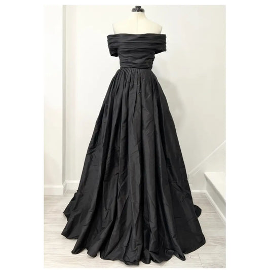 Black Satin Prom Dresses Off the Shoulder A-line فساتين السهرة Elegant Sleeveless Floor-Length vestidos verano moda