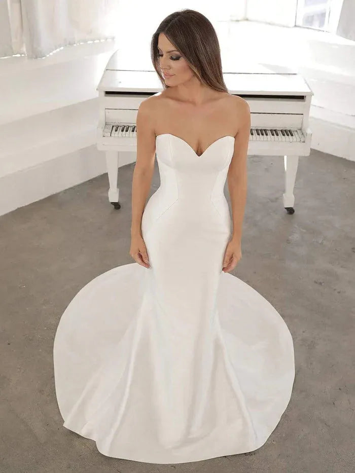 Simple Wedding Dress Sleeveless Sweetheart Mermaid Bridal gowns Stunning Customize To Measures Robe De Mariee Sleeveless White 14w