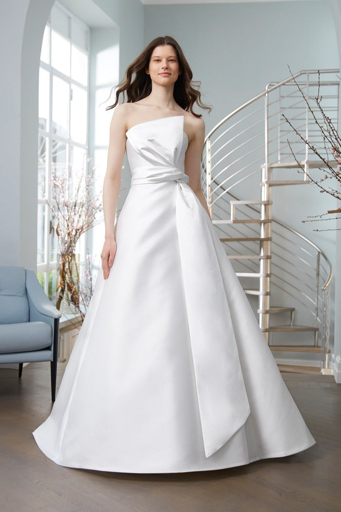 A-Line Strapless Bridal Gown Mermaid Wedding Dress Bow Court Simple Vestido De Novia Satin Train Princess Dress