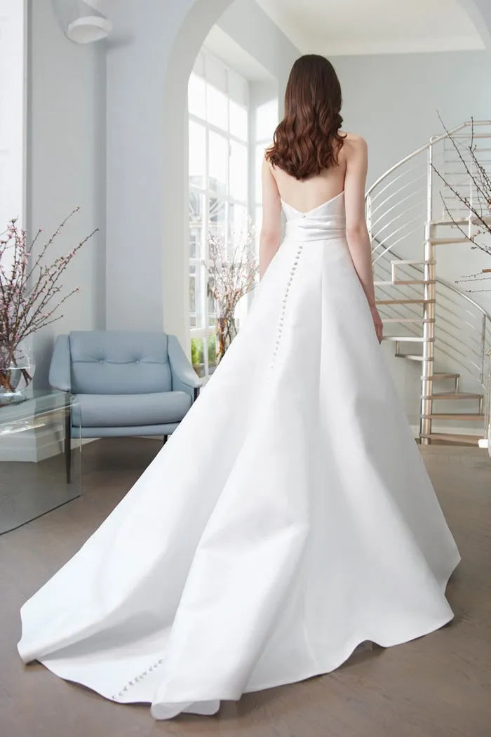 A-Line Strapless Bridal Gown Mermaid Wedding Dress Bow Court Simple Vestido De Novia Satin Train Princess Dress Satin