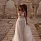 Elegant A-Line Wedding Dresses Women Lace V-Neck Open Back Spaghetti Straps Tulle Bridal Gown Sweep Train Vestidos De Noiva