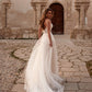 Elegant A-Line Wedding Dresses Women Lace V-Neck Open Back Spaghetti Straps Tulle Bridal Gown Sweep Train Vestidos De Noiva