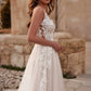 Elegant A-Line Wedding Dresses Women Lace V-Neck Open Back Spaghetti Straps Tulle Bridal Gown Sweep Train Vestidos De Noiva