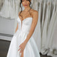 Illusion V-Neck Detail Wedding Dress Bridal Gown Skirt Vestido De Novia Bow Satin Court Train Dress