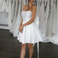 Simple A-Line Short Wedding Dresses Strapless Brides Party Dress for Women Above Knee Prom Gowns with Pocket Cocktail Gown