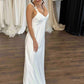 Floor Lenght with V-Neckline Wedding Dress Vestido De Novia Satin Simple Skirt  Bow Court Train Dress  Bridal Gown