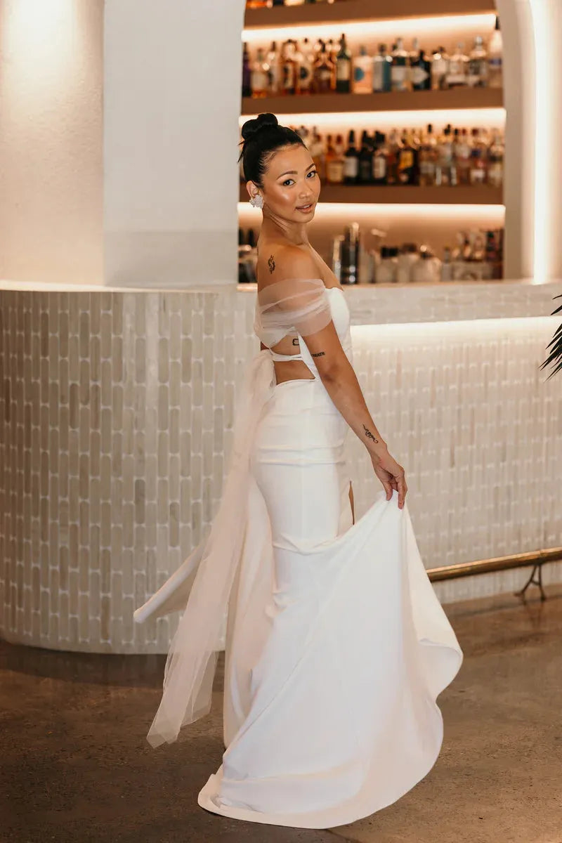 Elegant Mermaid Wedding Dresses Off Shoulder Satin Bridals Evening Dresses High Silde Slit Brides Gowns for Women