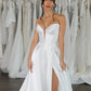 Illusion V-Neck Detail Wedding Dress Bridal Gown Skirt Vestido De Novia Bow Satin Court Train Dress