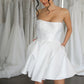 Simple A-Line Short Wedding Dresses Strapless Brides Party Dress for Women Above Knee Prom Gowns with Pocket Cocktail Gown